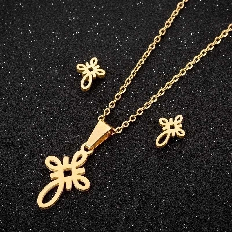 Minimalist Geometric Leaf Heart Shape Stainless Steel Plating Earrings Necklace 1 Set
