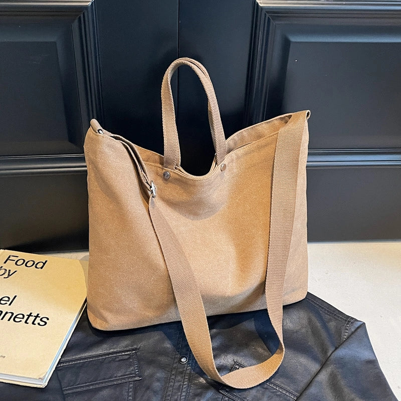 Women's Canvas Solid Color Classic Style Square Zipper Tote Bag