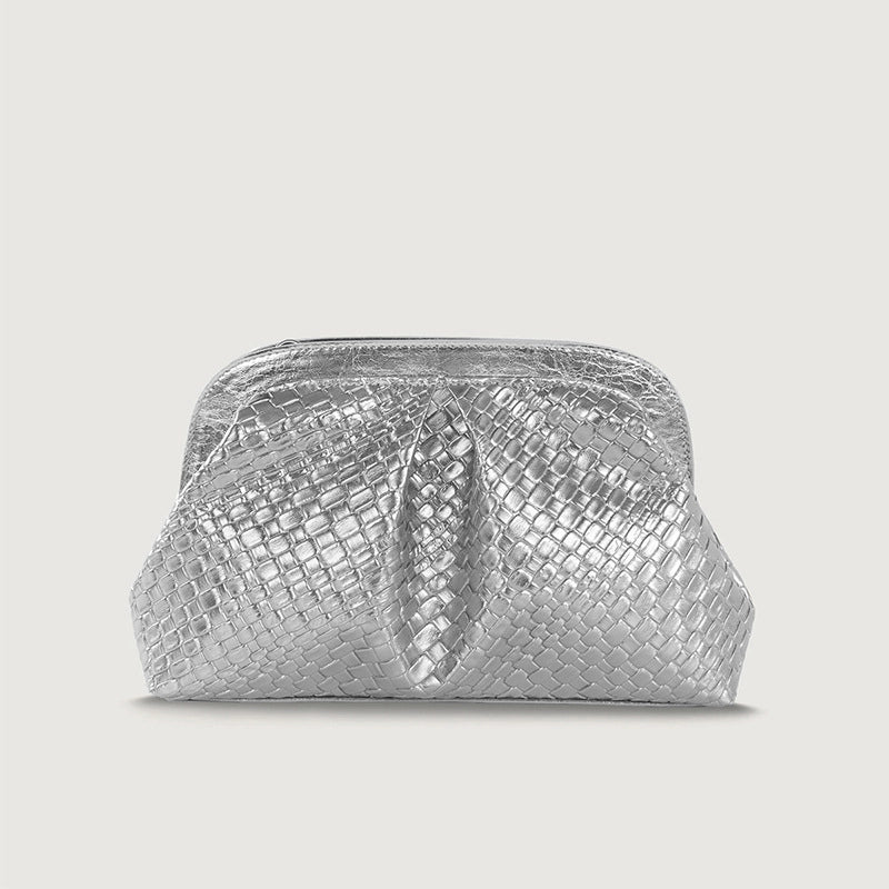 Gold Silver Black Pu Leather Solid Color Weave Dumpling Shape Evening Bags