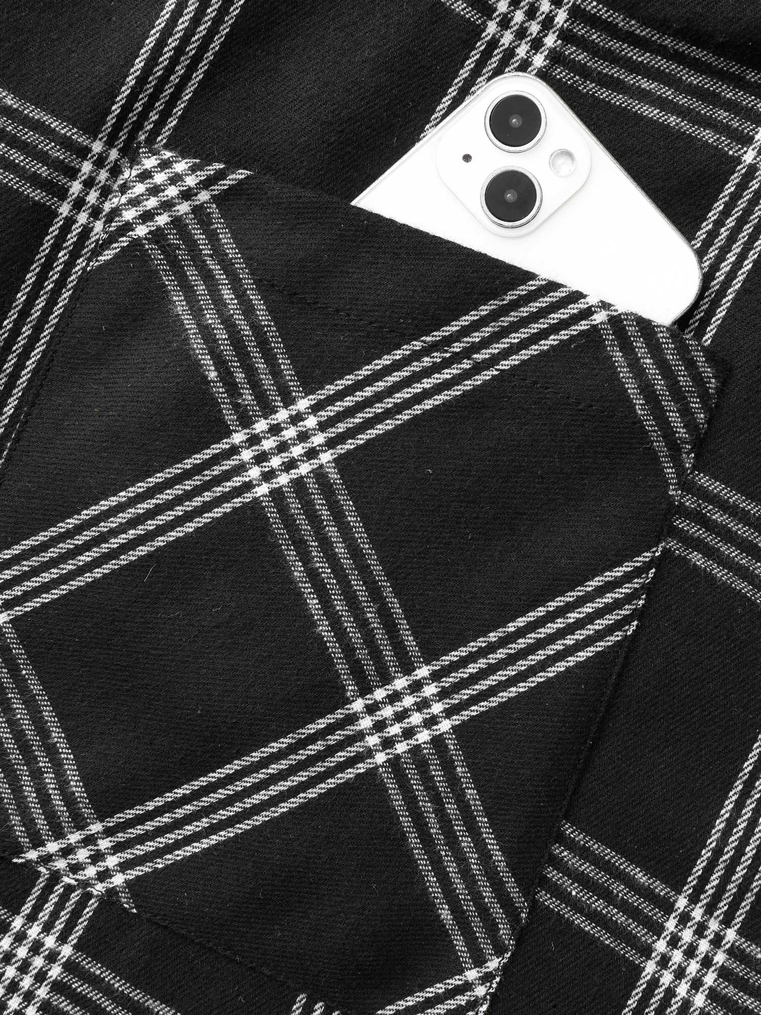 Plaid Square Neck Patched Pocket Dress
