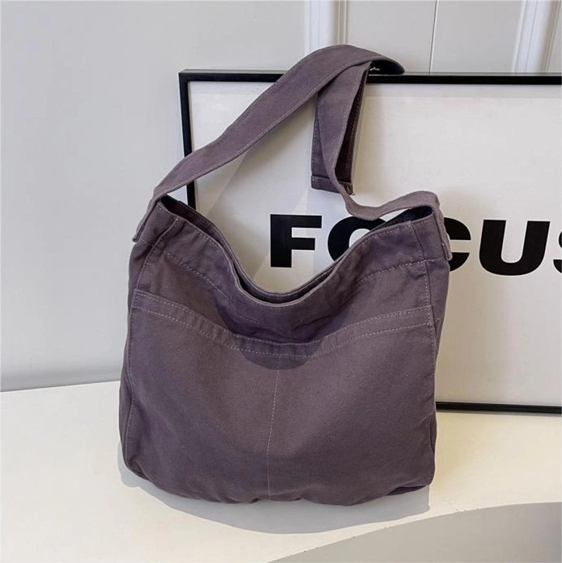 Women's Medium Canvas Solid Color Preppy Style Square Zipper Tote Bag
