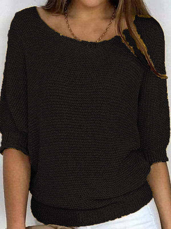 Loose Plus Size Solid Color Split-Joint Round-neck Sweater Tops