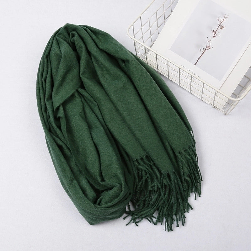 Cashmere Solid Color Scarf Women's Autumn And Winter 220g Explosions Barbed Hair Padded Travel Warm Tassel Shawl