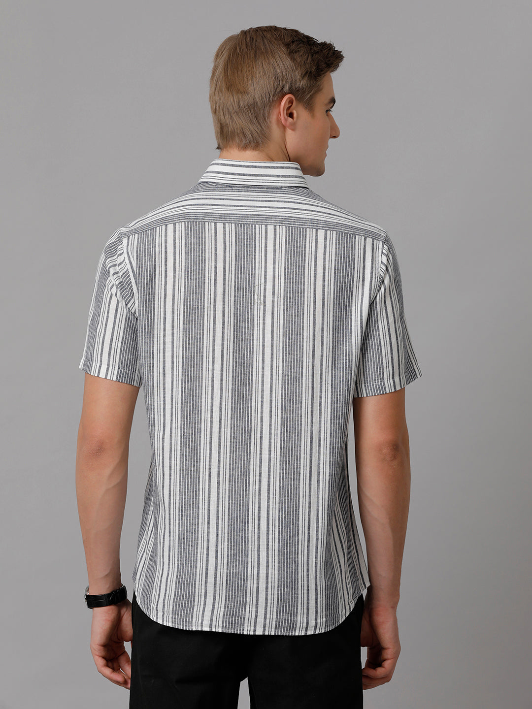 Men Striped Casual Grey Shirt (LUCIO)