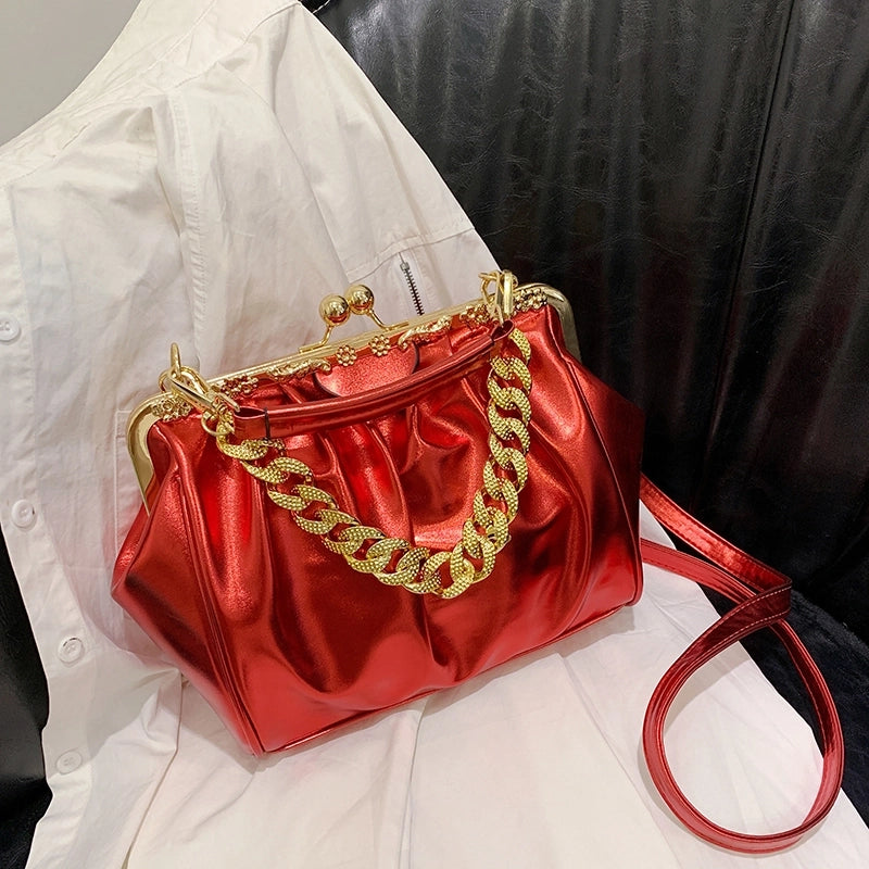 Women's Pu Leather Solid Color Basic Vintage Style Sewing Thread Square Clasp Frame Shoulder Bag Handbag Crossbody Bag