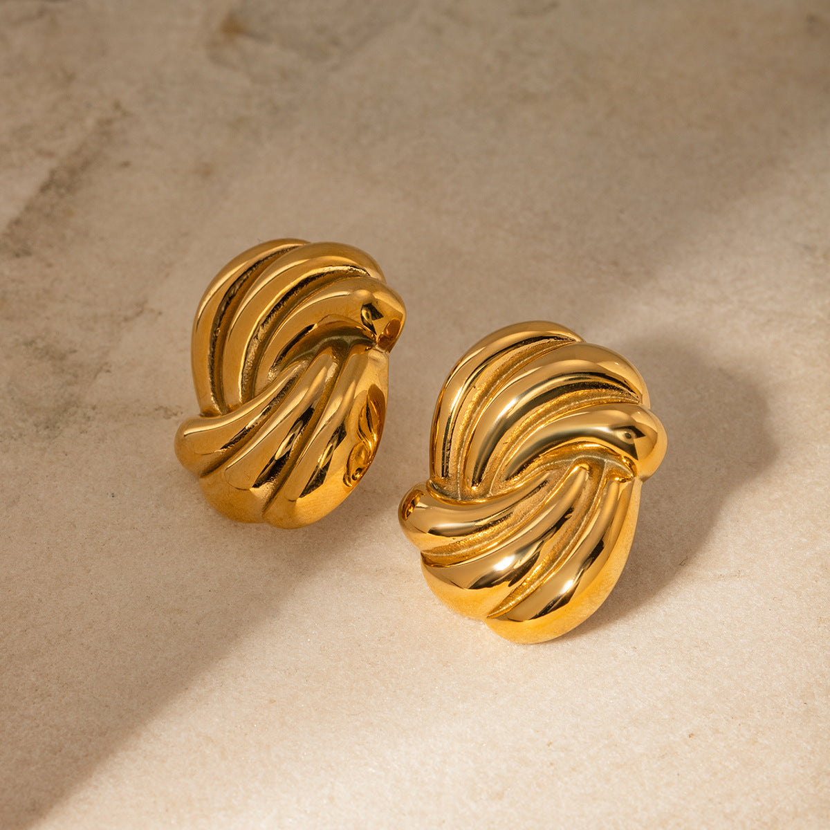 Asymmetrical Stainless Steel 18K Gold Plated Earrings