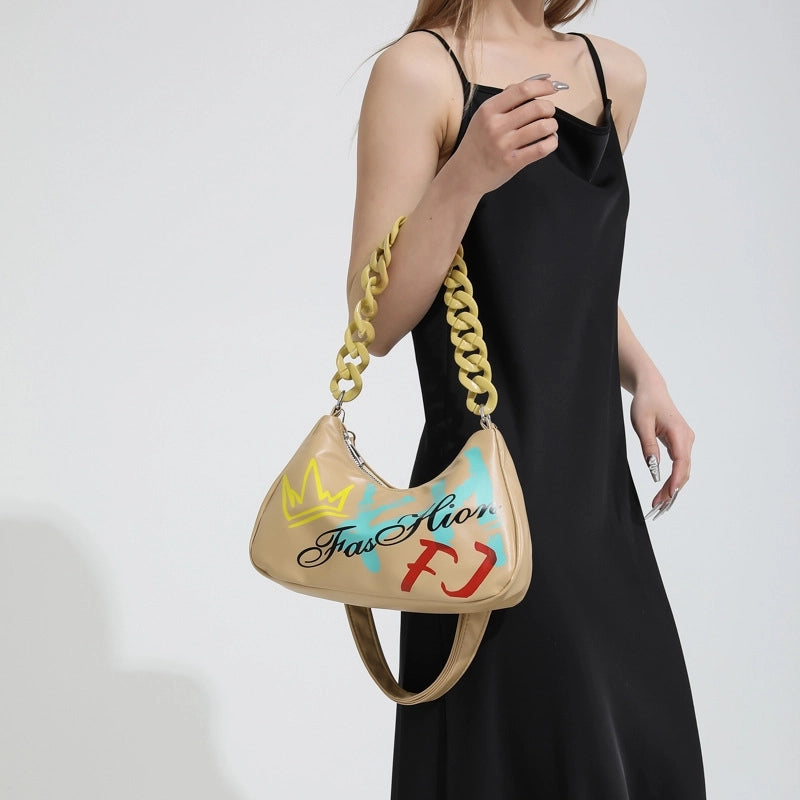 Women's Medium Pu Leather Letter Streetwear Zipper Underarm Bag