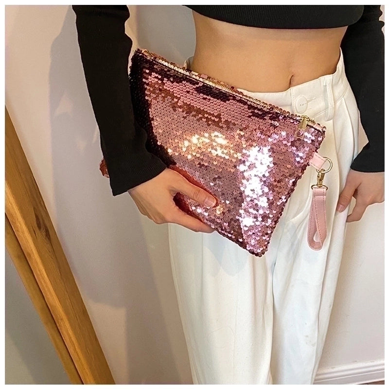 Women's Sequin Solid Color Elegant Square Zipper Clutch Bag