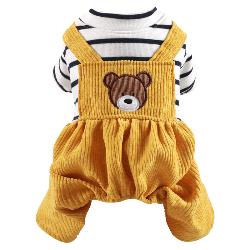 Striped Bear Printed Dog Jumpsuits