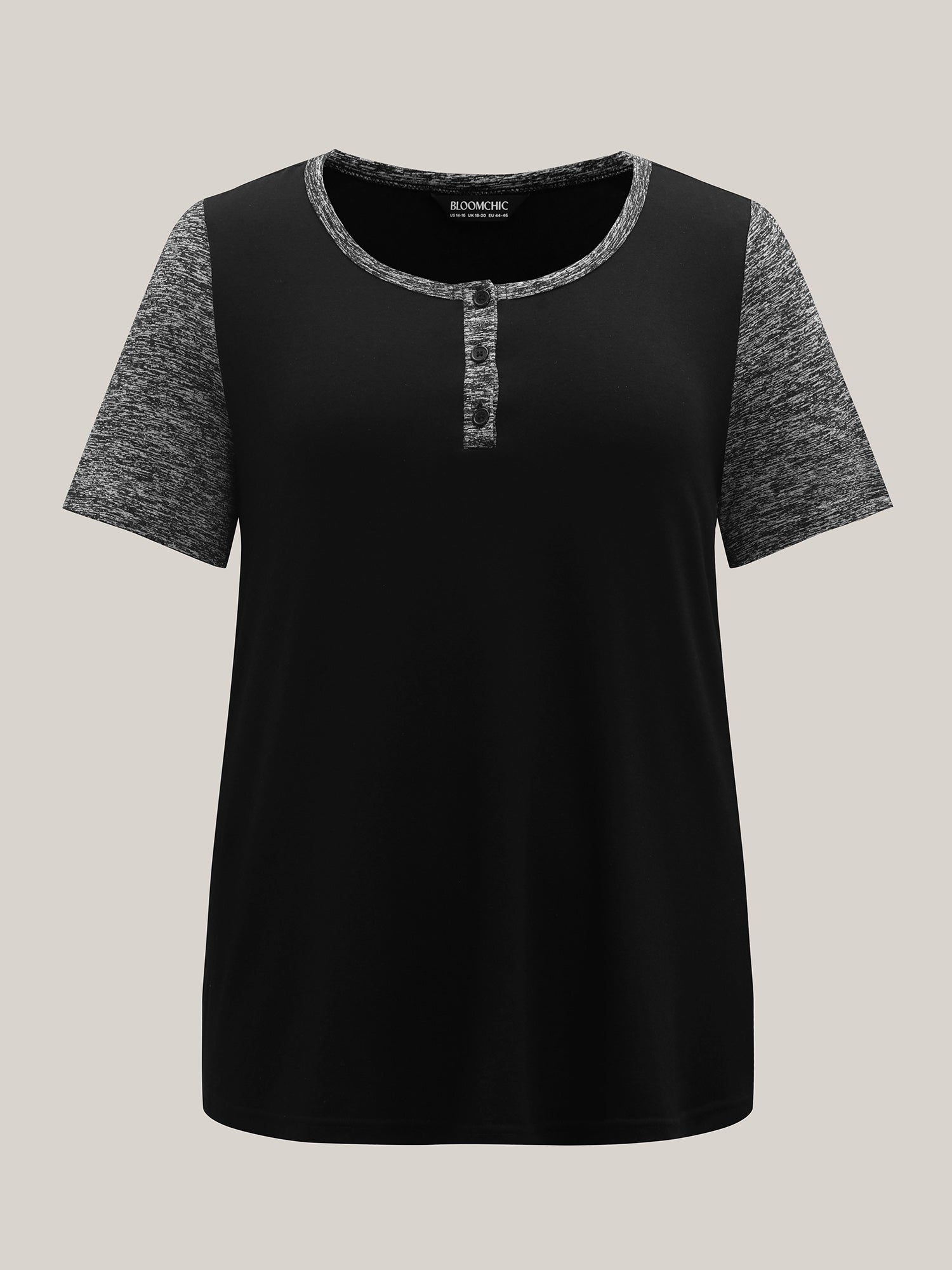 Color Contrast Button Detail T-Shirt