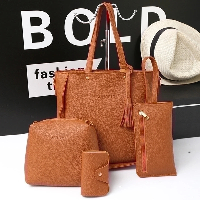 Women's Large Pu Leather Solid Color Basic Square Zipper Bag Sets