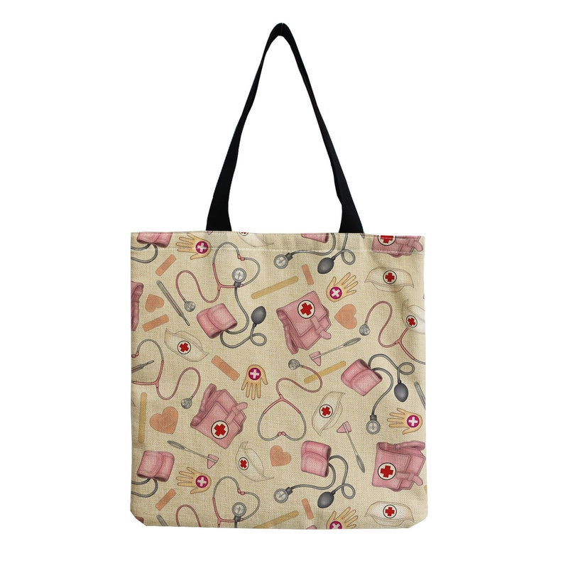 Women's Cotton And Linen Letter Nurse Heart Shape Classic Style Square Open Tote Bag