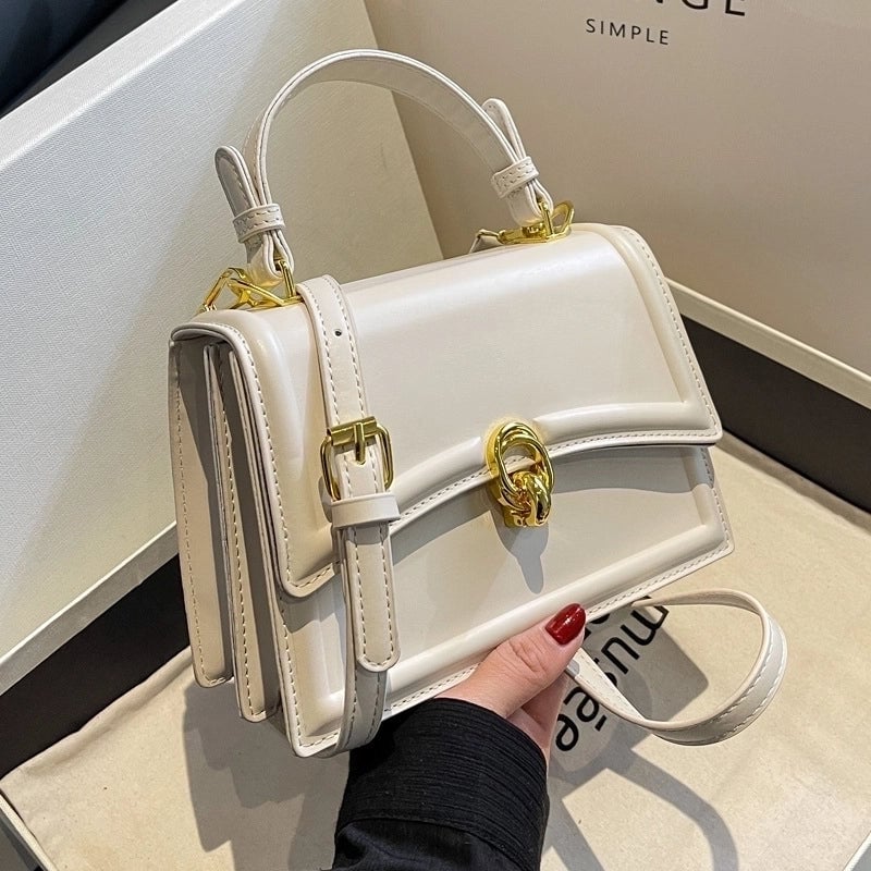 Women's Medium Pu Leather Solid Color Vintage Style Classic Style Lock Clasp Crossbody Bag