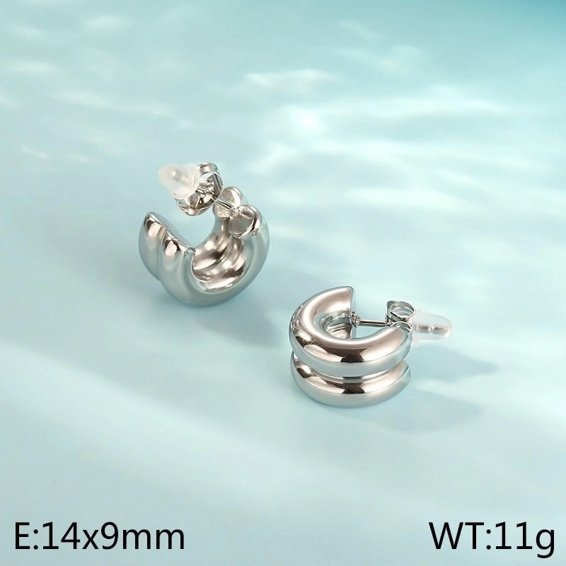 1 Pair Minimalist Solid Color 304 Stainless Steel 18K Gold Plated Ear Studs