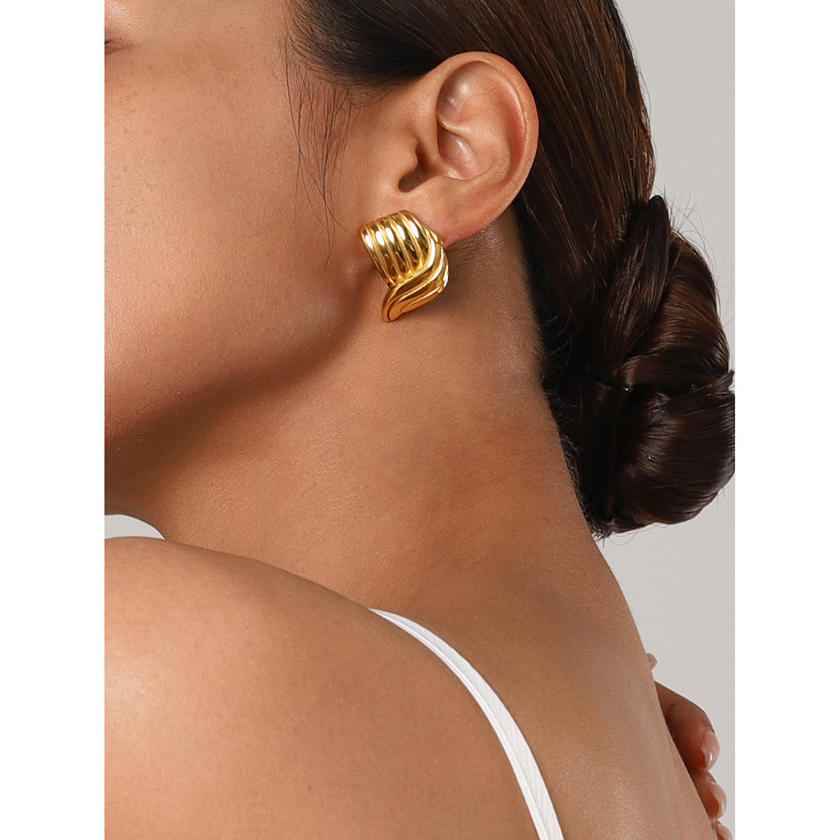IG Style Asymmetrical Stainless Steel 18K Gold Plated Earrings