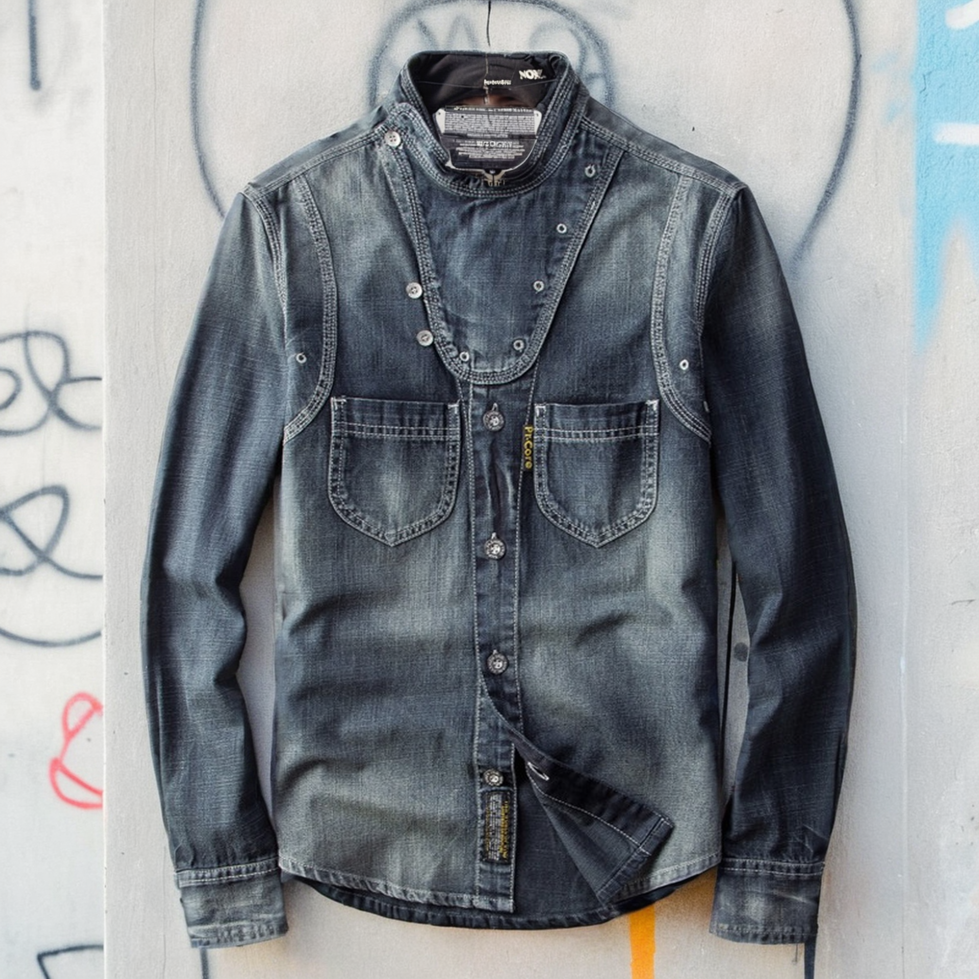 Vintage Stand Collar Denim Long Sleeve Shirt