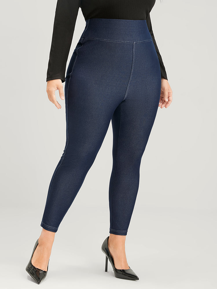 Solid Stitch Detail Wideband Waist  Leggings
