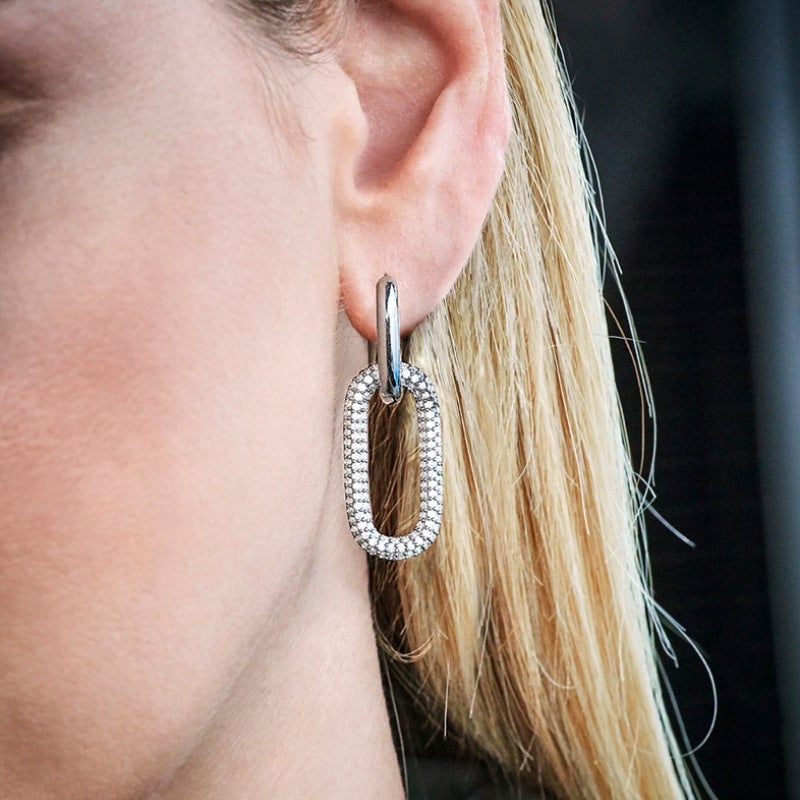 Minimalist Elegant Women Star Hollow Geometric Metal Geometric Zircon Earrings
