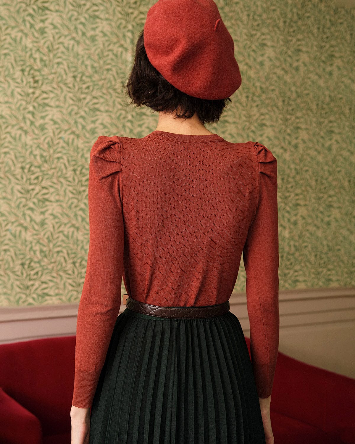 The Solid Puff Sleeve Slim-fitting Knit Top