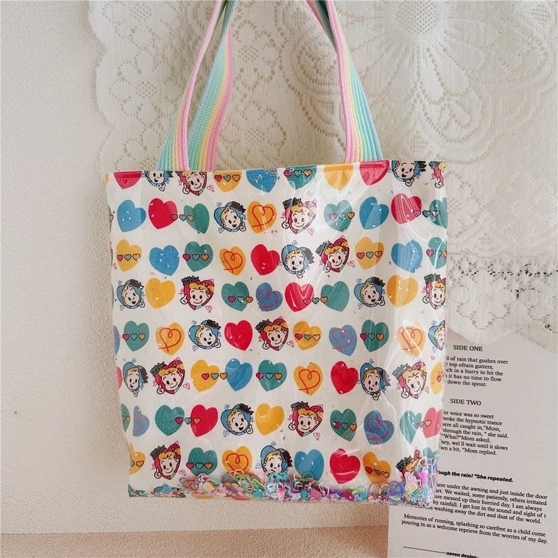 Women's Large Cotton Cartoon Preppy Style Classic Style Square Open Shoulder Bag