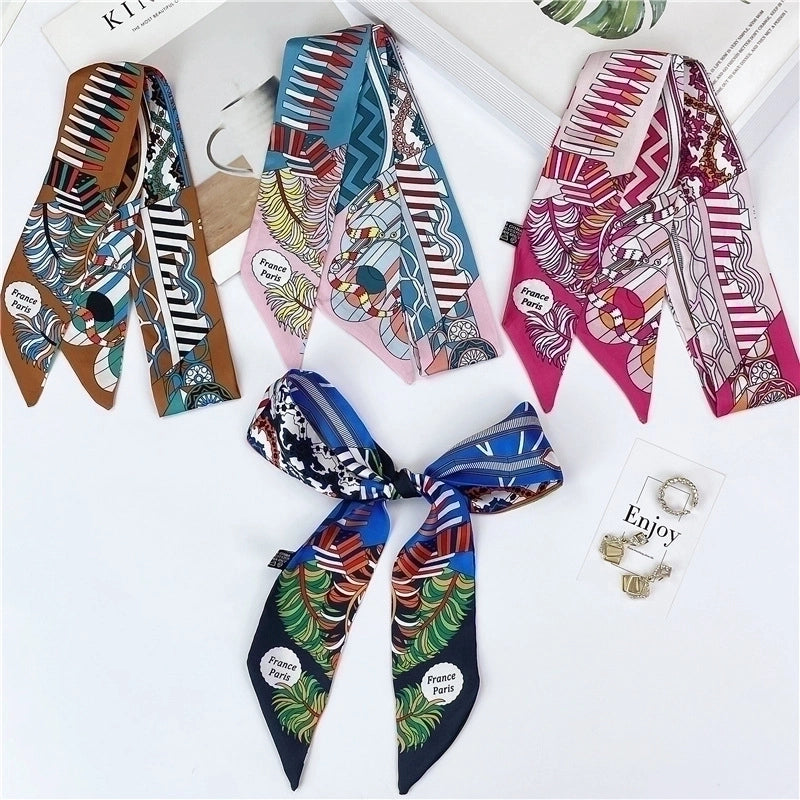 Women's Ethnic Style Letter Plant Imitated Silk Printing Silk Scarf