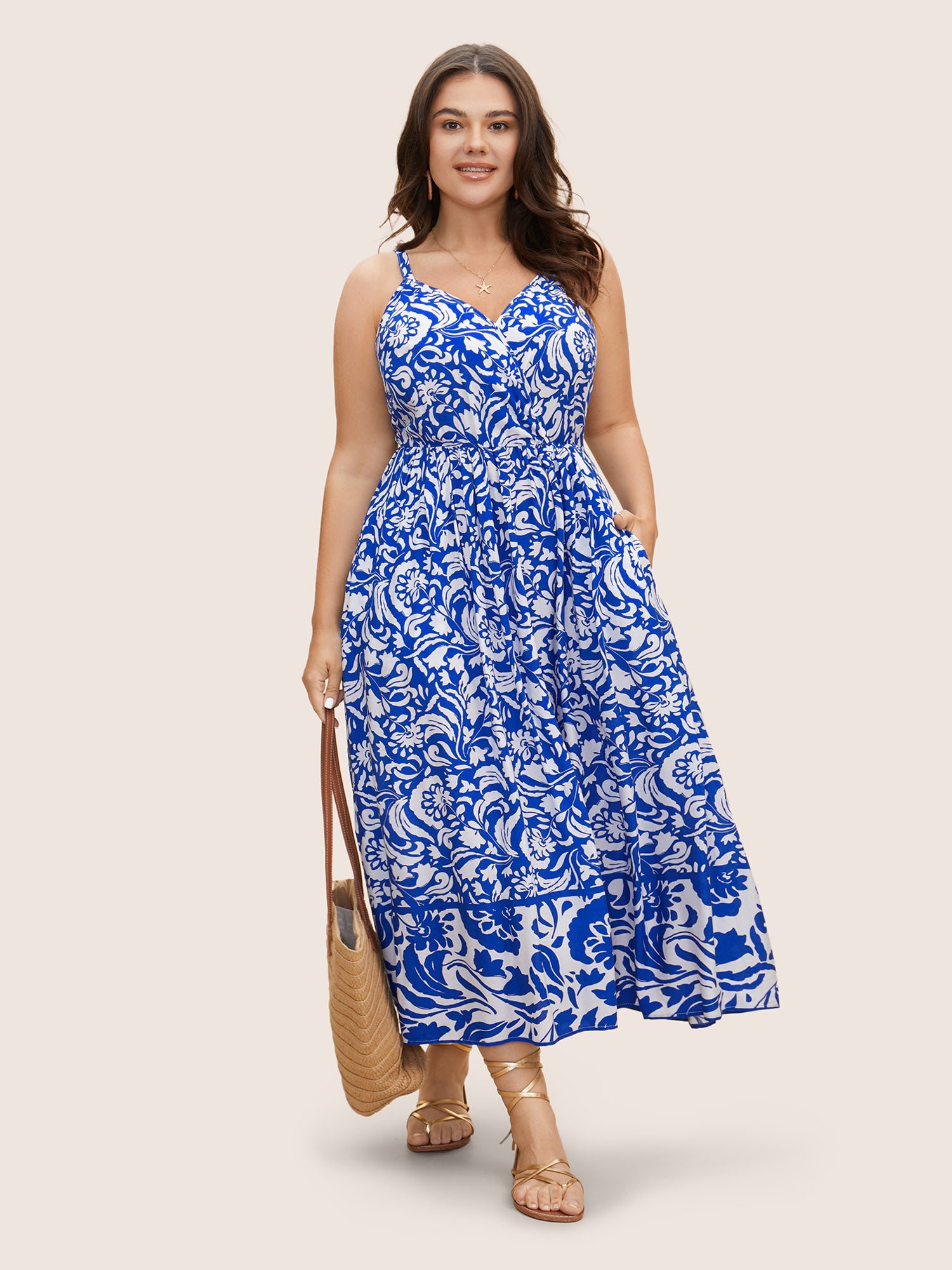 Rayon Boho Print Wrap Cami Dress