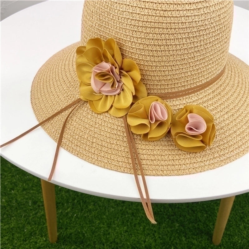 Women's Pastoral Flower Flowers Flat Eaves Straw Hat