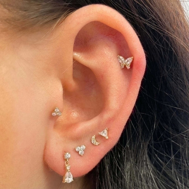 1 Piece Fashion Pentagram Heart Shape Flower Plating Inlay Copper Zircon Ear Studs
