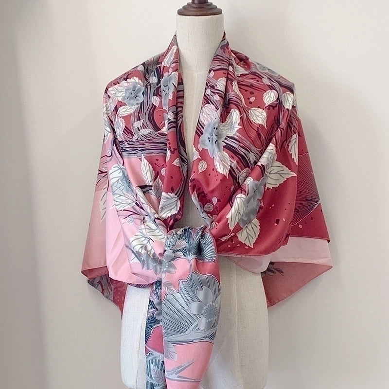 Women's Elegant Minimalist Plant Polyester Silk Scarf