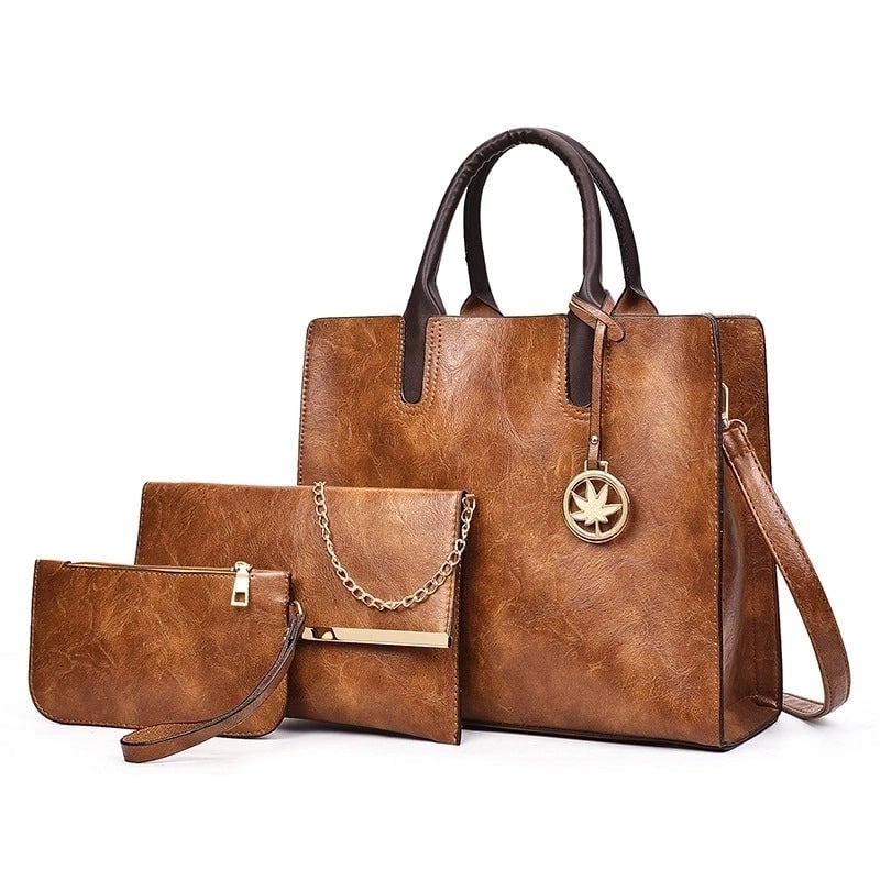 Women's All Seasons Pu Leather Solid Color Vintage Style Square Zipper Shoulder Bag Bag Sets Handbag