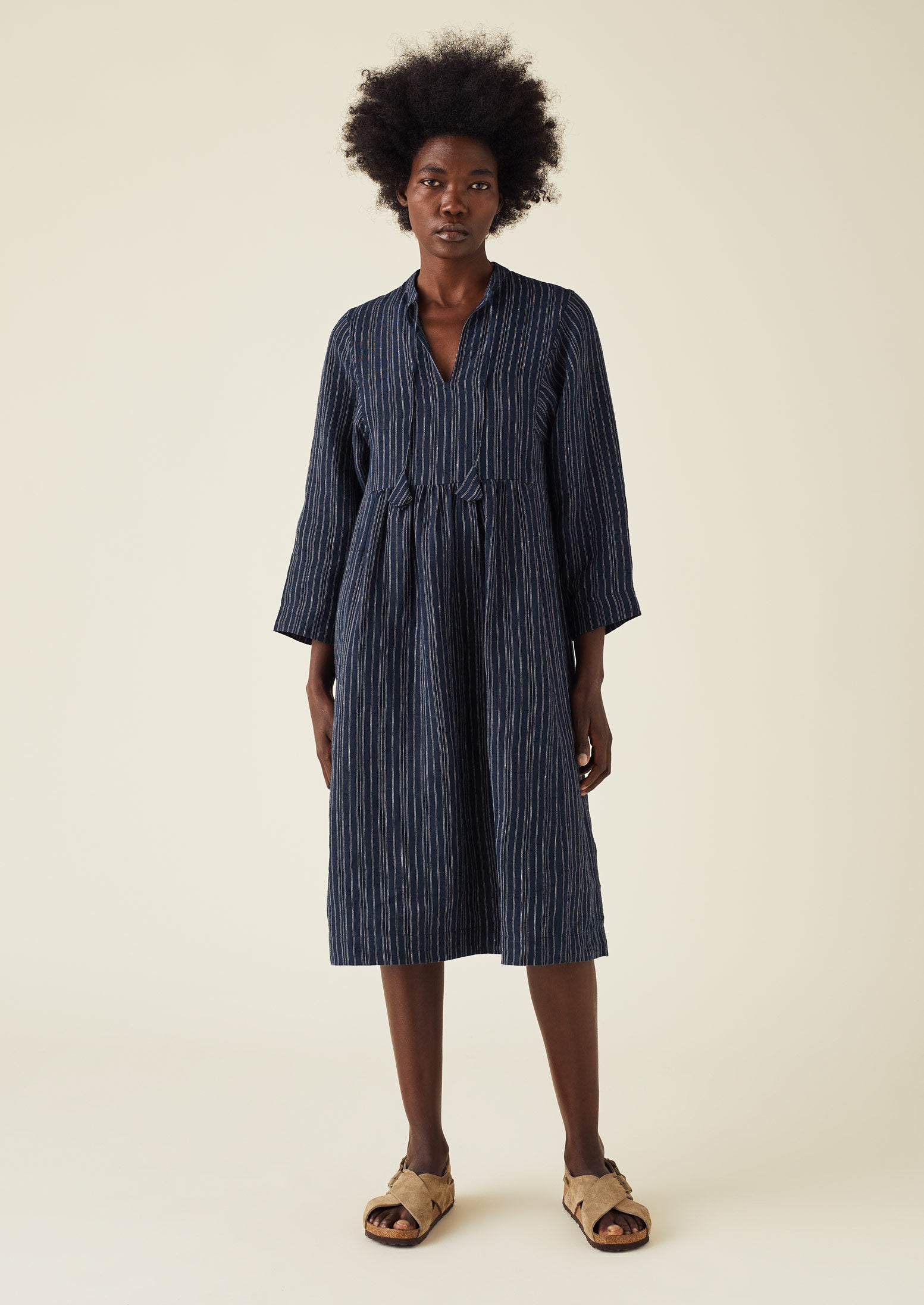 Stripe Linen Tunic Dress | Navy