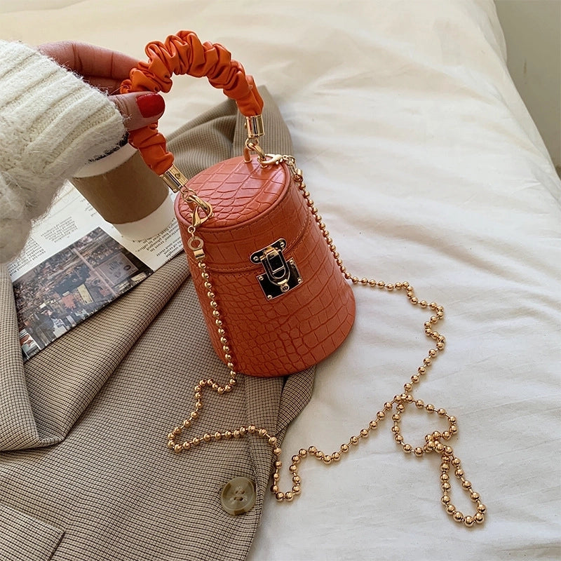 Women's Medium Pu Leather Marble Solid Color Streetwear Lock Clasp Bucket Bag