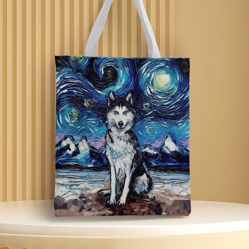 Women's Medium Canvas Animal Basic Classic Style Square Open Canvas Bag