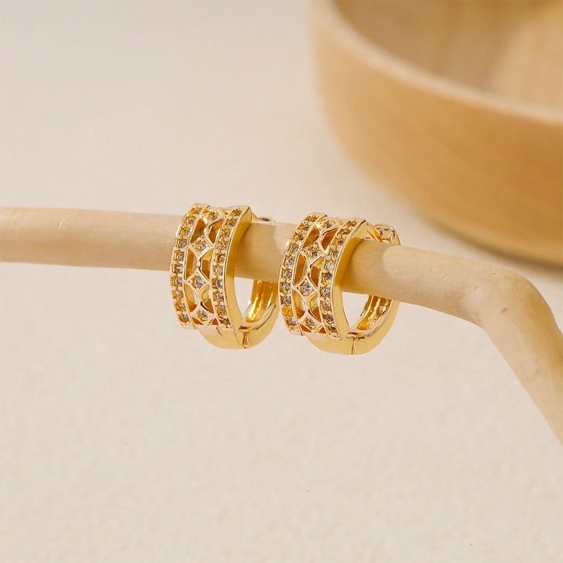 1 Piece IG Style Minimalist Geometric Inlay Copper Zircon Earrings