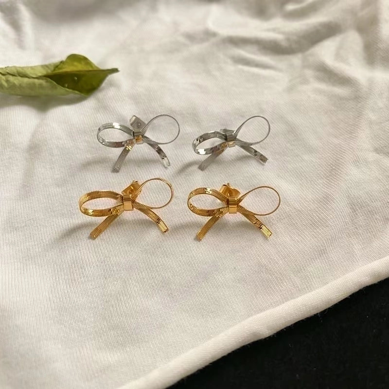 Vintage Style Minimalist Solid Color Bow Knot 304 Stainless Steel 18K Gold Plated Plating Stainless Steel Necklaces