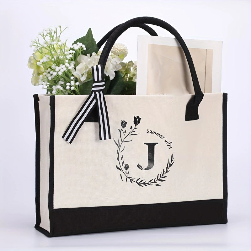 Women's Elegant Letter Flower Canvas Shopping Bags