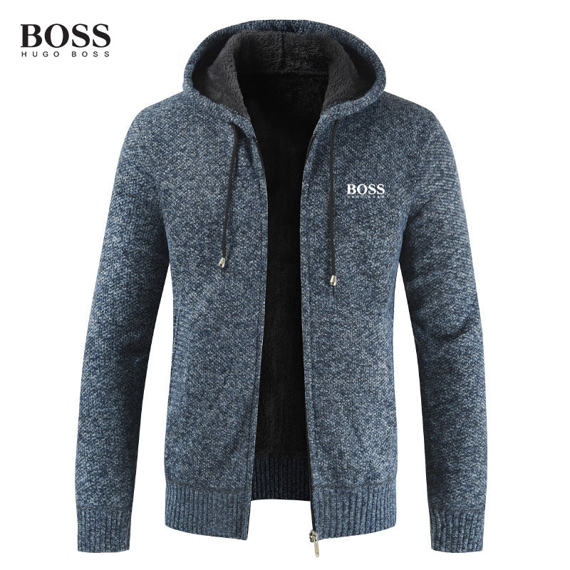 BOSS MEN-S ZIP UP HOODED COTTON SWEATER COAT