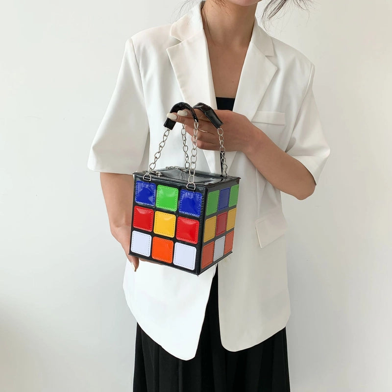 Unisex Pu Leather Rubik'S Cube Classic Style Square Zipper Square Bag