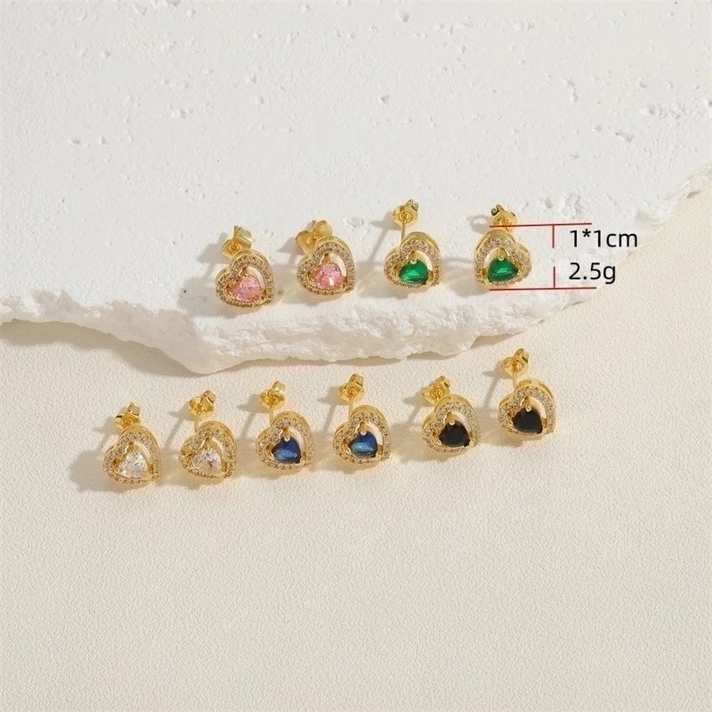 1 Pair Minimalist Shiny Heart Shape Plating Inlay Copper Zircon 14k Gold Plated Ear Studs
