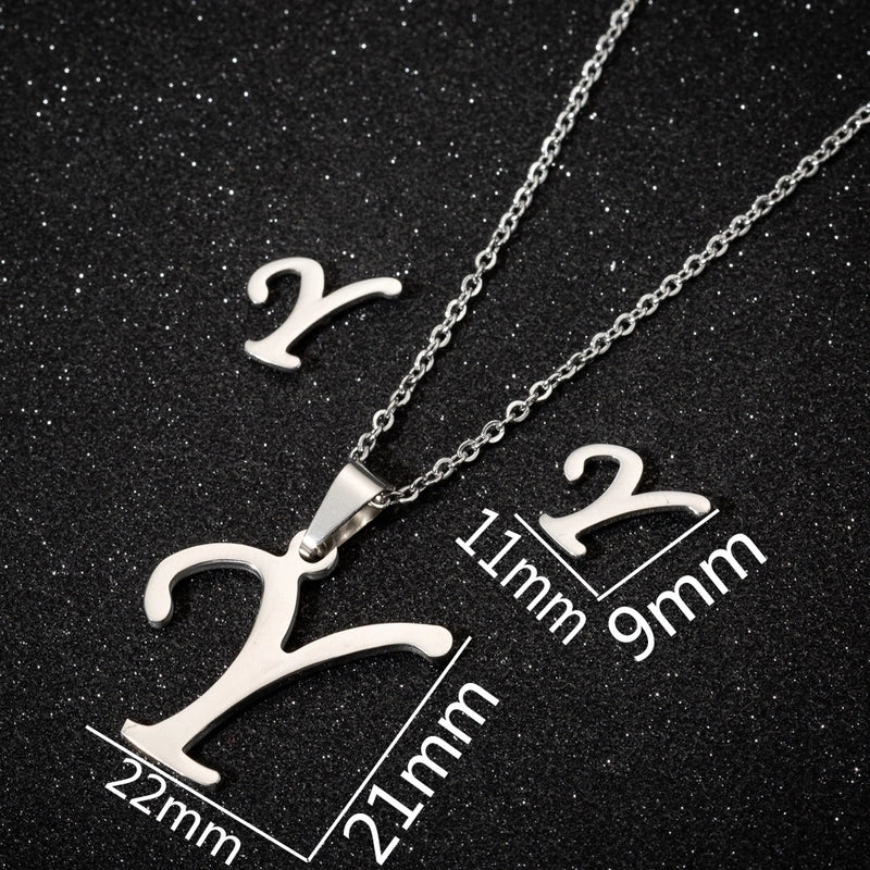Women's Fashion Minimalist Letter Stainless Steel Pendant Necklace Ear Studs Plating Jewelry Sets