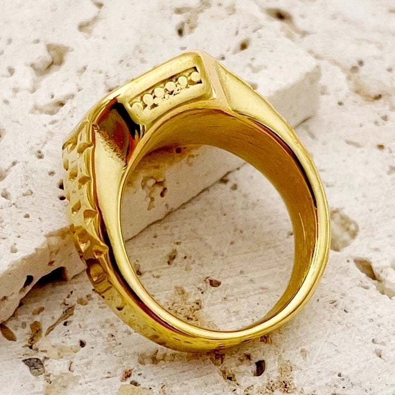 304 Stainless Steel 14K Gold Plated Glam Vintage Style Plating Inlay Square Shell Rings