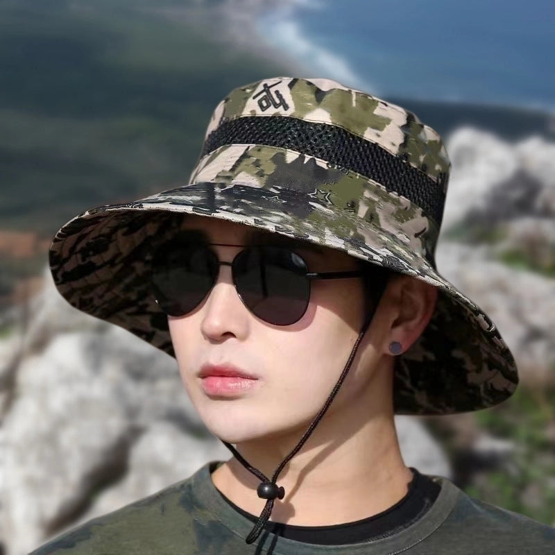 Men's Retro Minimalist Camouflage Wide Eaves Sun Hat