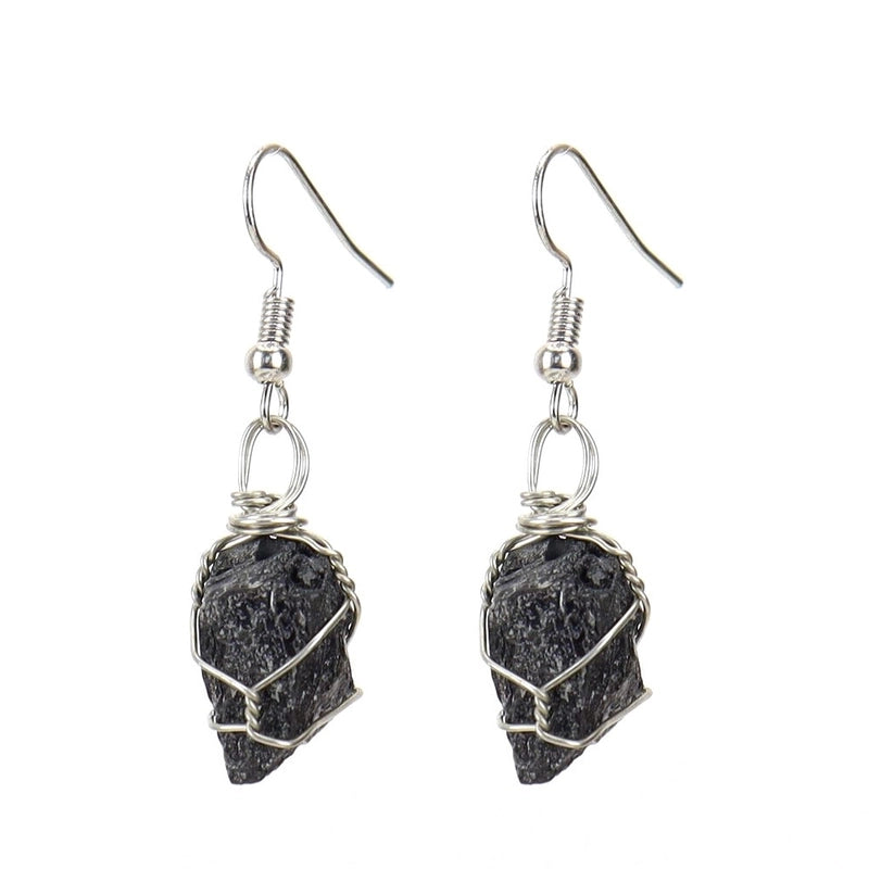 1 Pair Retro Geometric Natural Stone Plating Metal Drop Earrings