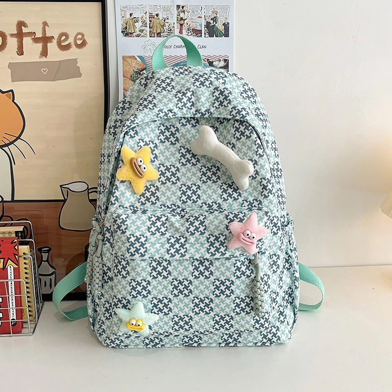 Women's Oxford Cloth Color Block Cute Square Zipper Fashion Backpack