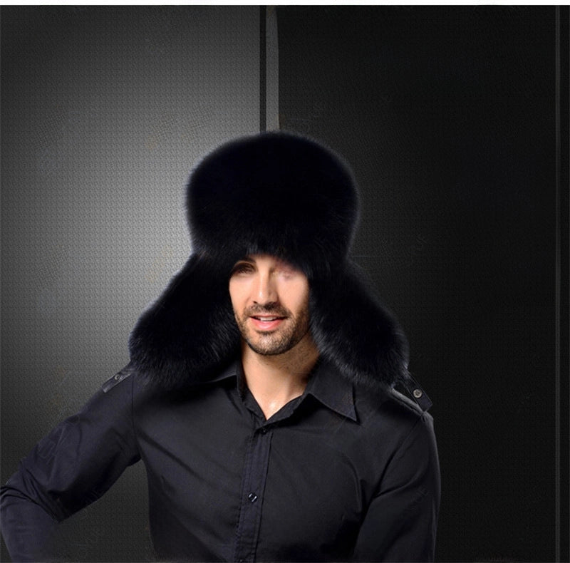 Fox Fur Hat Men's Winter Raccoon Fur Lei Feng Hat Imitation Fur Men's Hat Outdoor Ear Protection Thickened Warm Snow Hat