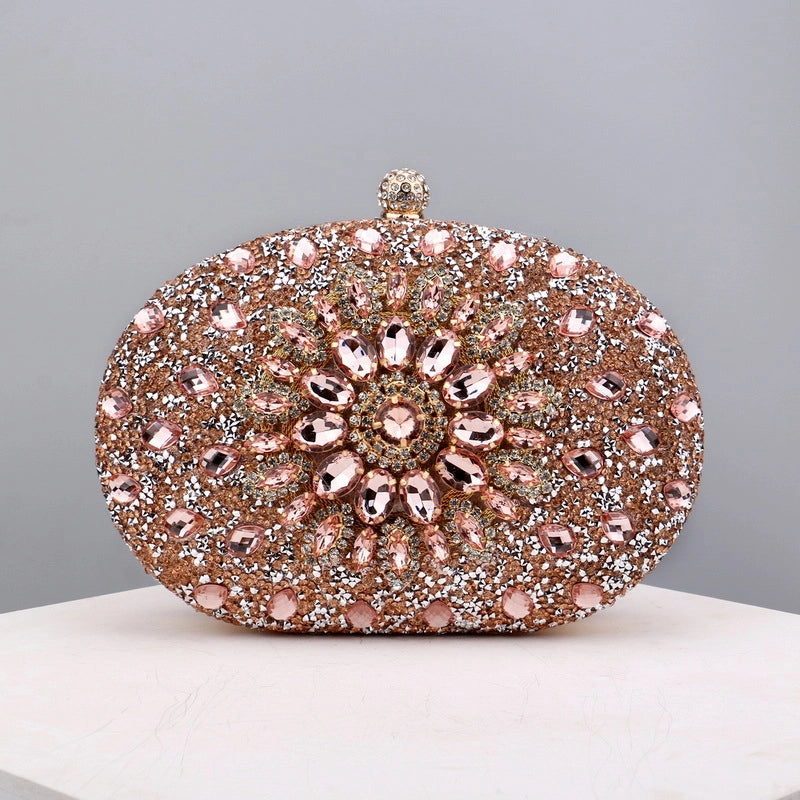 Champagne Rose Red Sky Blue Polyester Solid Color Oval Evening Bags