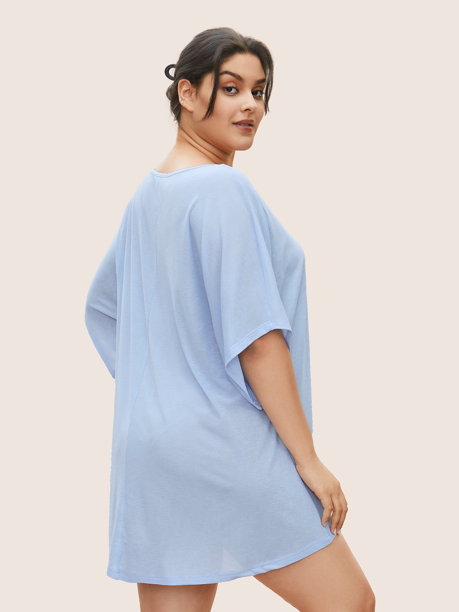 Solid Dolman Sleeve High Low Hem Sleep Dress