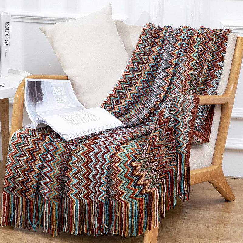 Bohemian Style Office Nap Blanket Tassel Knitted Sofa Cover Blanket Hotel Homestay Bed End Blanket Sofa Blanket