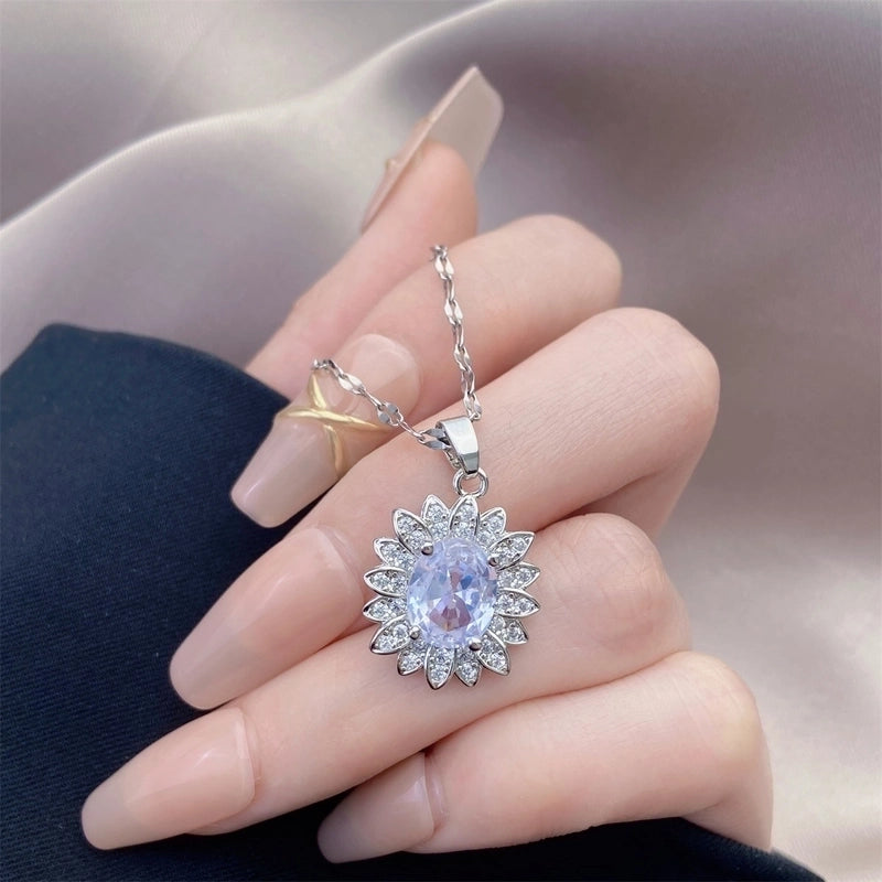Vintage Style Geometric Stainless Steel Plating Inlay Zircon Pendant Necklace