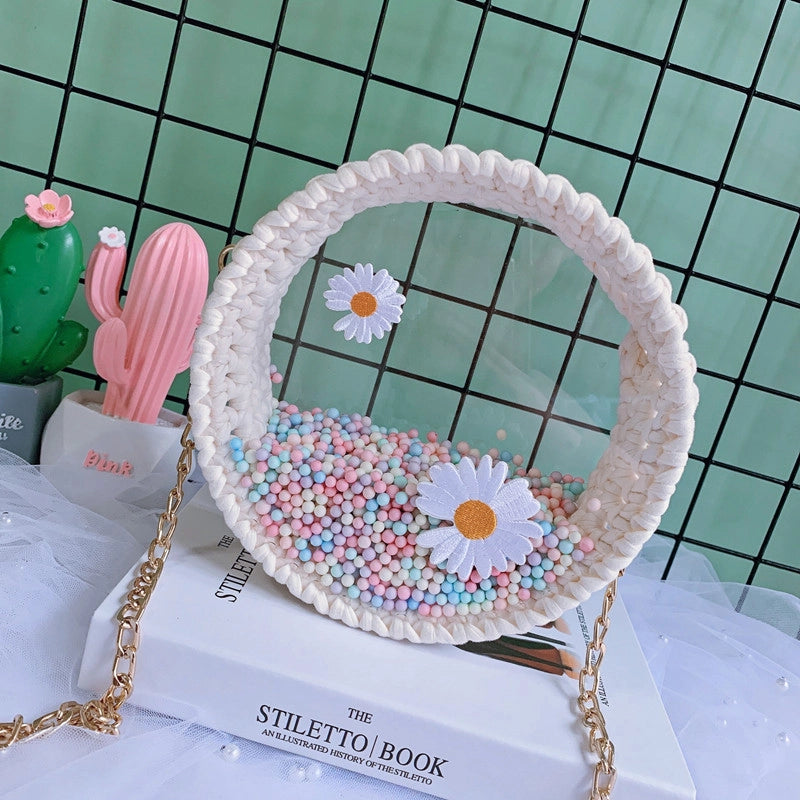 Women's Small Arylic Flower Cute Round Open Crossbody Bag